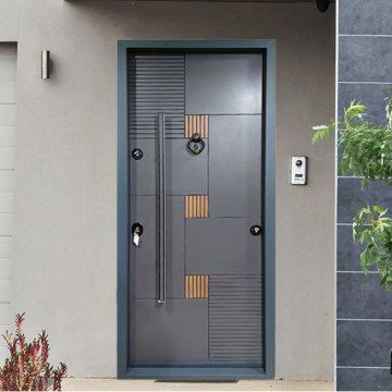 Turkish Armored Door Beige Filler with Ring Knocker, Internal Bar 11 cm Thickness, Grey (MD54)