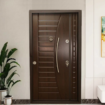 Turkish Armored Door Flat with Curvy Handle, Internal Bar 11 cm Thickness, Brown (MD104)