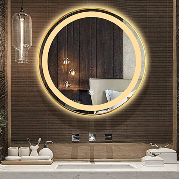 Dr-Greiche Touch Mirror 60 × 60 cm 4 mm Thickness, Gold Frame, Warm (Yellow)