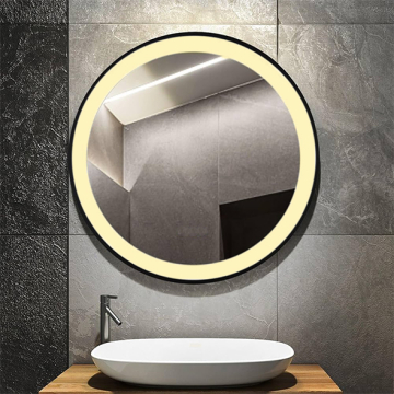 Dr-Greiche LED Mirror 60 × 60 cm 4 mm Thickness, Black Frame, Warm (Yellow)