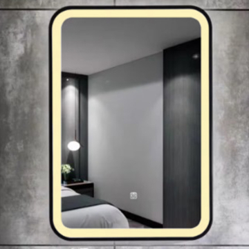 Dr-Greiche Touch Mirror 80 × 60 cm 4 mm Thickness, Black Frame, Warm (Yellow)