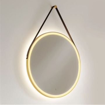 Dr-Greiche Touch Mirror 60 × 60 cm 4 mm Thickness, Gold Frame, Warm (Yellow)