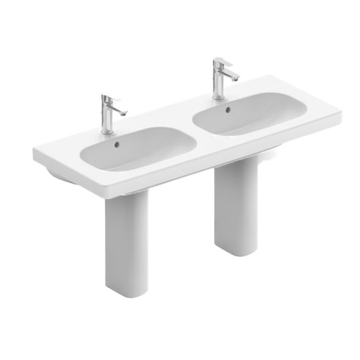 Duravit D-Code Floor Pedestal Washbasin Double Vanity with Tap Platform, 120 cm, Including Floor Pedestal, White