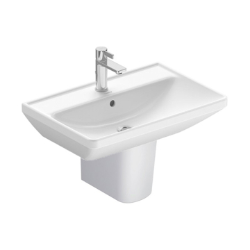 Duravit D-New Wall Pedestal Washbasin with Tap Platform, 65 cm, Including Wall Hung Pedestal, White