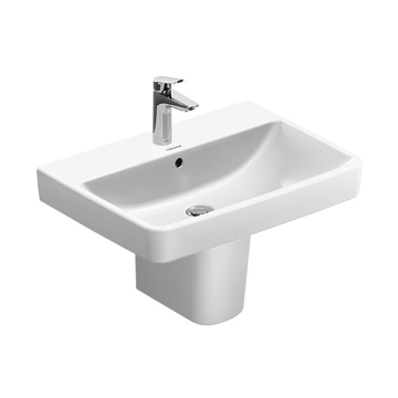 Duravit NO 1 Wall Pedestal Washbasin with Tap Platform, 65 × 46 cm, Including Wall Hung Pedestal, White