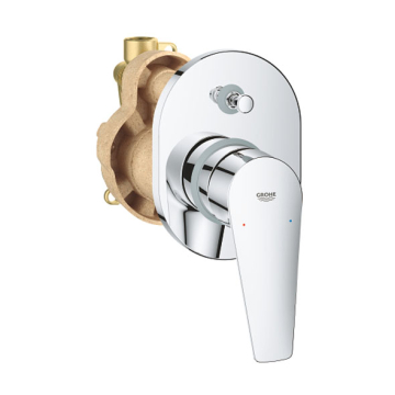 Grohe Bau Edge Bath & Shower Mixer Including Concealed Body, Chrome