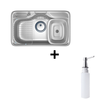 Hans Inset Stainless Steel Premium Kitchen Sink, 850 × 510 mm + Plastic Strainer & Soap Dispenser