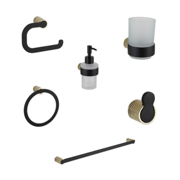 Infinity Bathroom Accessories Set of 6 Pieces, Black / Gold
