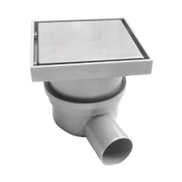 Kessel Drainage Drain with Tileable Cover 150 x 150 mm with Lateral Outlet 50 mm, Chrome