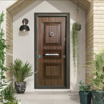 Turkish Armored Door with Heart Knocker, 10 cm Thickness, Brown