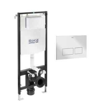 Roca Fully Supported Frame Concealed Tank, Chrome rectangular Flush Plate - With Fixing Kit