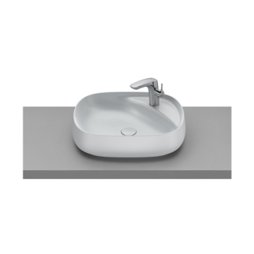 Roca Beyond Semi Recessed Washbasin without Tap Platform, 56 × 43 cm, Excluding Pedestal, Pearl
