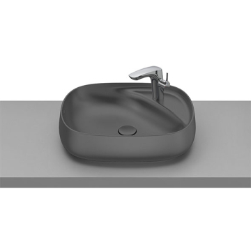 Roca Beyond Over Counter Washbasin with Tap Platform, 56 × 43 cm, Excluding Pedestal, Dark Grey