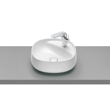 Roca Beyond Over Counter Washbasin without Tap Platform, 43 × 43 cm, Excluding Pedestal, White