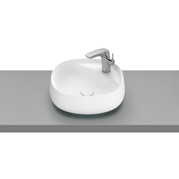 Roca Beyond Over Counter Washbasin without Tap Platform, 43 × 43 cm, Excluding Pedestal, Matte White