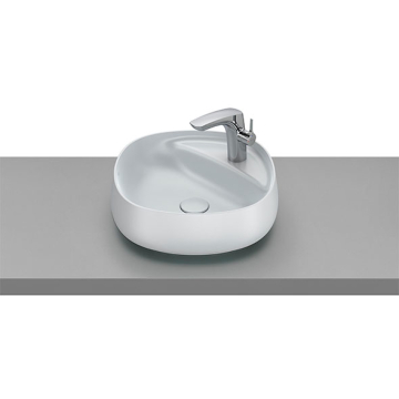 Roca Beyond Over Counter Washbasin without Tap Platform, 43 × 43 cm, Excluding Pedestal, Pearl
