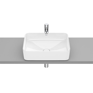 Roca inspira Square Over Counter Washbasin without Tap Platform, 50 × 37 cm, Excluding Pedestal, White