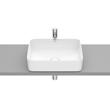 Roca inspira Square Over Counter Washbasin without Tap Platform, 50 × 37 cm, Excluding Pedestal, Matte White
