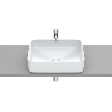 Roca inspira Square Over Counter Washbasin without Tap Platform, 50 × 37 cm, Excluding Pedestal, Pearl