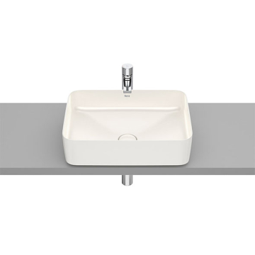 Roca inspira Square Over Counter Washbasin without Tap Platform, 50 × 37 cm, Excluding Pedestal, Beige