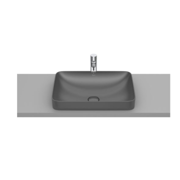 Roca inspira Square Semi Recessed Washbasin without Tap Platform, 55× 37 cm, Excluding Pedestal, Onyx