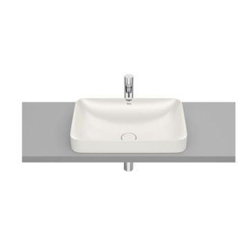 Roca inspira Square Semi Recessed Washbasin without Tap Platform, 55× 37 cm, Excluding Pedestal, Beige