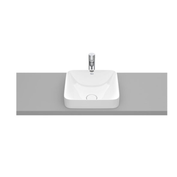 Roca inspira Square Semi Recessed Washbasin without Tap Platform, 37 × 37 cm, Excluding Pedestal, White