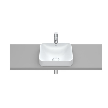 Roca inspira Square Semi Recessed Washbasin without Tap Platform, 37 × 37 cm, Excluding Pedestal, Pearl