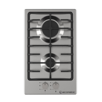 Ecomatic Built-in Gas Hob 30 cm, 2 Burners, Stainless