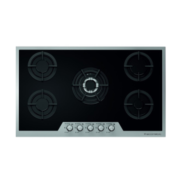 Ecomatic  Built-in Gas Hob 90 cm, 5 Burners, Black With Stainless Steel Frame