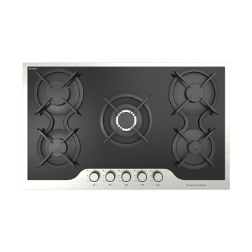 Ecomatic  Built-in Gas Hob 90 cm, 5 Burners, Black With Stainless Steel Frame