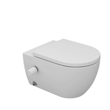 Sanipure Rosetta-Vega Wall Mounted Toilet Set with Douche, Wall P Outlet, Including Soft Close Seat & Cover, White