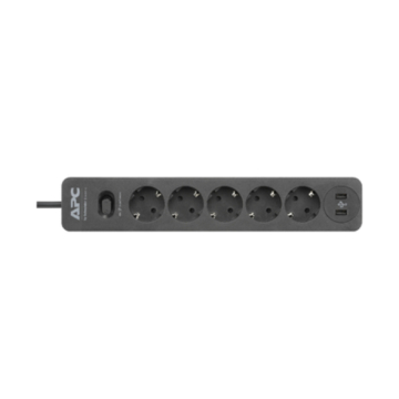APC PME5U2B-GR Essential SurgeArrest + 5 Outlet + 2 USB Ports, 230 V, Black