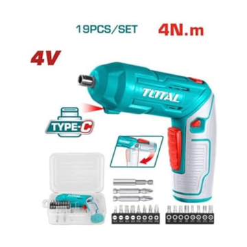 Total Tools Li-ion Cordless Screwdriver 4 V + 19 Pieces + Type C (TSDLI0442)