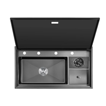 Wintel Smart Granite Kitchen Sink with Mixer, Accessories and Waste, 90 × 50 cm, Black